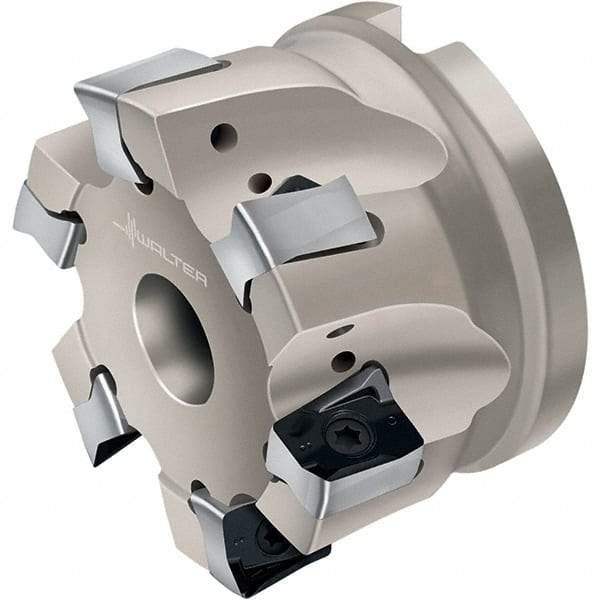 Walter - 4 Inserts, 63mm Cut Diam, 27mm Arbor Diam, 13mm Max Depth of Cut, Indexable Square-Shoulder Face Mill - 50mm High, LN.. 1307.. Insert Compatibility, Through Coolant, Series Xtra-tec - Exact Industrial Supply