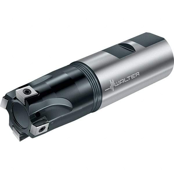 Walter - 1-1/2" Cut Diam, 0.331" Max Depth of Cut, 1-1/2" Shank Diam, 4-1/2" OAL, Indexable Square Shoulder End Mill - Multiple Insert Styles, Weldon Shank, 90° Lead Angle, Through Coolant, Series Blaxx - Exact Industrial Supply