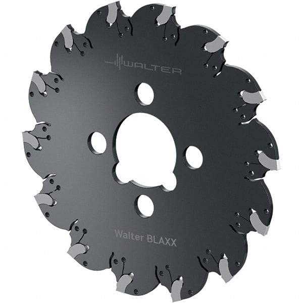 Walter - Arbor Hole Connection, 0.1575" Cutting Width, 63/64" Depth of Cut, 100mm Cutter Diam, 0.8661" Hole Diam, 9 Tooth Indexable Slotting Cutter - F5055.B Toolholder, SX-4E Insert, Right Hand Cutting Direction - Exact Industrial Supply
