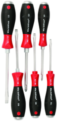 6 Piece - SoftFinish® Cushion Grip Extra Heavy Duty Screwdriver w/ Hex Bolster & Metal Striking Cap Set - #53096 - Includes: Slotted 3.5 - 6.5mm Phillips #1 - 2 - Exact Industrial Supply