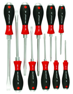 10 Piece - SoftFinish® Cushion Grip Extra Heavy Duty Screwdriver w/ Hex Bolster & Metal Striking Cap Set - #53099 - Includes: Slotted 3.5 - 12.0mm Phillips #1 - 3 - Exact Industrial Supply