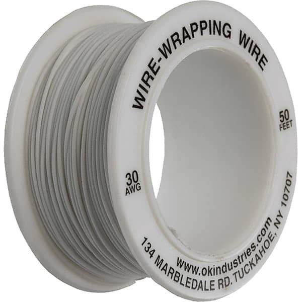 OK Industries - 30 AWG, 1 Strand, 15.2 m OAL, Copper Hook Up Wire - White Kynar Jacket - Exact Industrial Supply