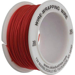 OK Industries - 30 AWG, 1 Strand, 15.2 m OAL, Copper Hook Up Wire - Red Kynar Jacket - Exact Industrial Supply