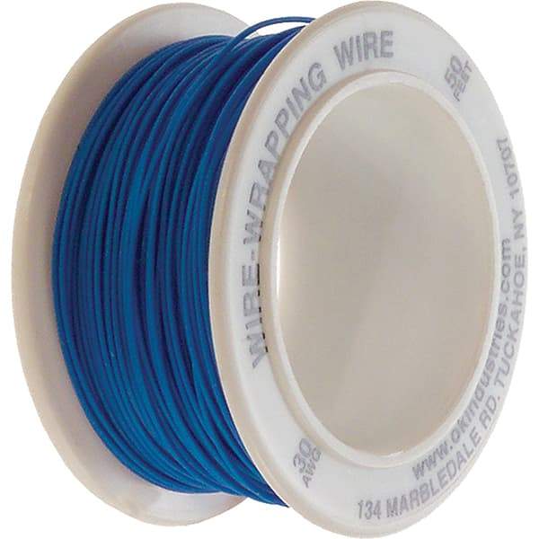 OK Industries - 30 AWG, 1 Strand, 15.2 m OAL, Copper Hook Up Wire - Blue Kynar Jacket - Exact Industrial Supply