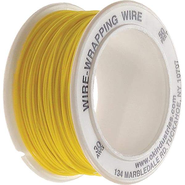 OK Industries - 30 AWG, 1 Strand, 15.2 m OAL, Copper Hook Up Wire - Yellow Kynar Jacket - Exact Industrial Supply