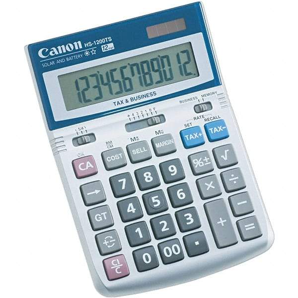 Canon - 12-Digit LCD 12 Function Handheld Calculator - 4-7/8 x 6-7/8 Display Size, White, Solar & Battery Powered - Exact Industrial Supply