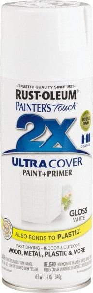 Rust-Oleum - White, Gloss, Enamel Spray Paint - 8 to 12 Sq. Ft. per Can, 12 Ounce Container - Exact Industrial Supply