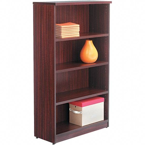 ALERA - 4 Shelf, 55" High x 31-3/4" Wide Bookcase - 14" Deep, Woodgrain Laminate, Mahogany - Exact Industrial Supply
