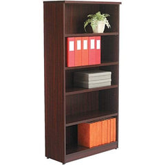 ALERA - 5 Shelf, 65" High x 31-3/4" Wide Bookcase - 14" Deep, Woodgrain Laminate, Mahogany - Exact Industrial Supply