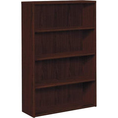 Hon - 4 Shelf, 57.13" High x 36" Wide Bookcase - 13-1/8" Deep, Woodgrain Laminate, Mahogany - Exact Industrial Supply