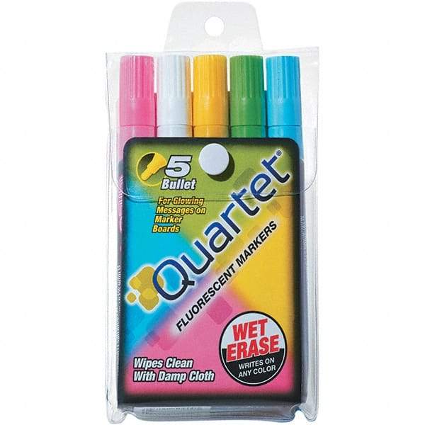 Quartet - Assorted Colors, 5 Set Glo-Write Fluorescent Dry Erase Markers - For Use with Dry Erase Marker Boards - Exact Industrial Supply