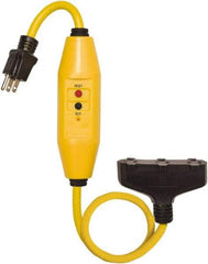 Tower - 3 Outlet, 125 Volt, 15 Amp Rating, 4 to 6mA Max Surge, Plug In, Automatic, Commercial, Industrial GFCI - 2 Ft. Long Cord, 5-15P and (3)R NEMA Configuration, Polycarbonate Housing - Exact Industrial Supply