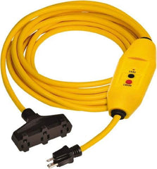Tower - 3 Outlet, 125 Volt, 15 Amp Rating, 4 to 6mA Max Surge, Plug In, Automatic, Commercial, Industrial GFCI - 50 Ft. Long Cord, 5-15P and (3)R NEMA Configuration, Polycarbonate Housing - Exact Industrial Supply