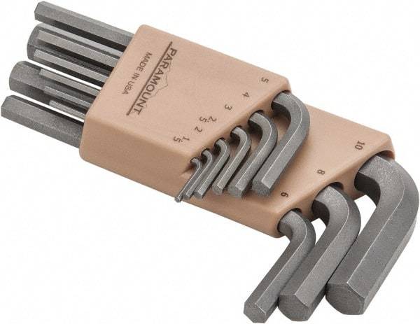 Paramount - 9 Piece L-Key Short Arm Hex Key Set - Hex Range 1.5 to 10mm, Steel - Exact Industrial Supply