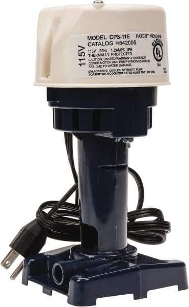 Little Giant Pumps - 1.2 Amp, 115 Volt, 1/30 hp, 1 Phase, Thermal Plastic Evaporative Cooler Pumps Machine Tool & Recirculating Pump - 9.3 GPM, 12 psi, 9" Overall Height, 4-1/2" Body Length, ABS Impeller, Open Fan Cooled Motor - Exact Industrial Supply