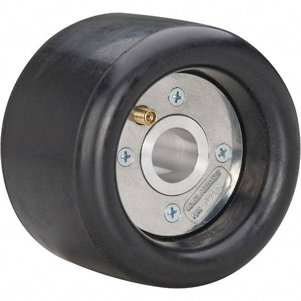 Dynabrade - 5" Wheel OD, 3-1/2" Wheel Width, 3,500 RPM, Aluminum, Pneumatic Wheel with Hub - 15-1/2" Long x 3-1/2" Wide, 1/2" Wheel Arbor Hole - Exact Industrial Supply