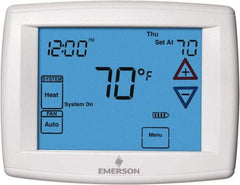 White-Rodgers - 45 to 99°F, 3 Heat, 2 Cool, Universal Touch Screen Programmable Thermostat - 0 to 30 Volts, Horizontal Mount, Electronic Contacts Switch - Exact Industrial Supply