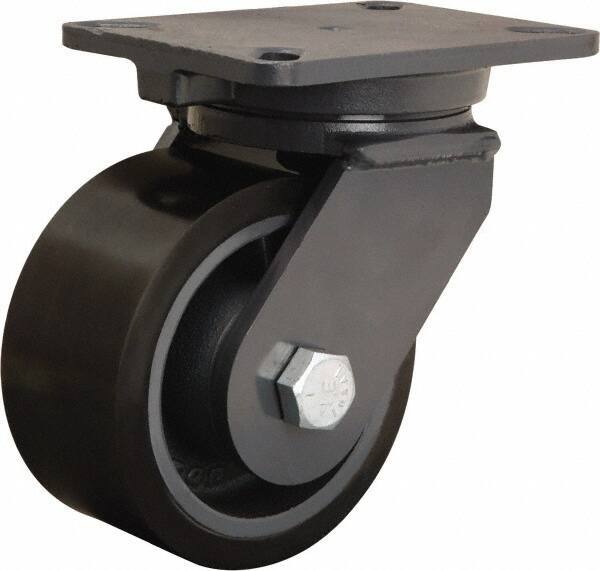 Hamilton - 6" Diam x 3" Wide x 8" OAH Top Plate Mount Swivel Caster - Polyurethane Mold onto Cast Iron Center, 2,860 Lb Capacity, Sealed Precision Ball Bearing, 5-1/4 x 7-1/4" Plate - Exact Industrial Supply