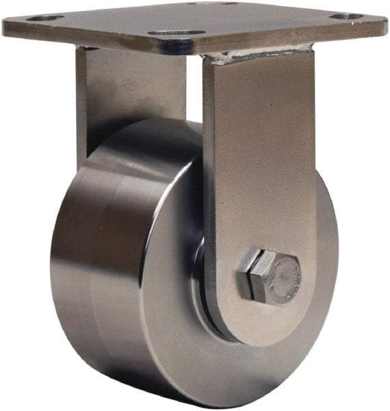 Hamilton - 4" Diam x 2" Wide x 5-5/8" OAH Top Plate Mount Rigid Caster - Forged Steel, 850 Lb Capacity, Stainless Steel Double Shielded Precision Ball Bearing, 4 x 4-1/2" Plate - Exact Industrial Supply