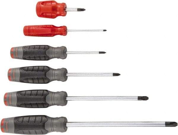 Proto - 6 Piece Phillips & Stubby Screwdriver Set - Bit Sizes: Philips #0 to #4 - Exact Industrial Supply