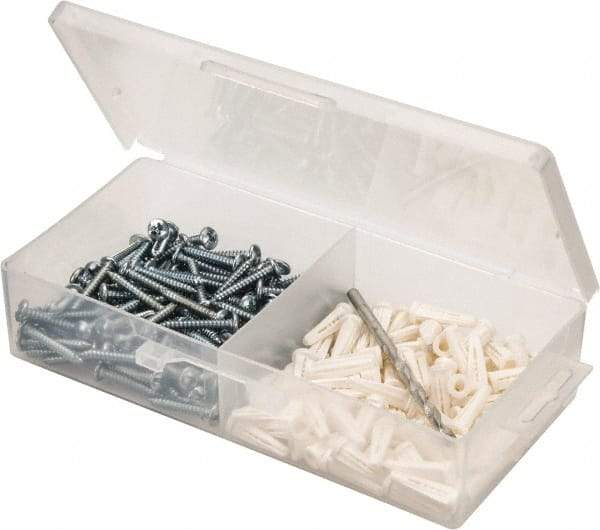 Value Collection - 200 Piece, #8 to 10 Screw, Plastic & Steel Slotted/Phillips Drive Anchor Assortment - Zinc Plated, 7/8" Long - Exact Industrial Supply