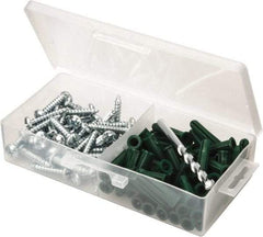 Value Collection - 100 Piece, #14 to 16 Screw, Plastic & Steel Slotted/Phillips Drive Anchor Assortment - Zinc Plated, 1-1/2" Long - Exact Industrial Supply