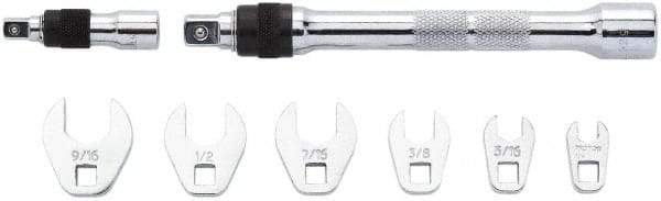 Proto - 8 Piece 1/4" Drive Open End Crowfoot Wrench Set - 1/4 to 9/16", with Clip Rail - Exact Industrial Supply