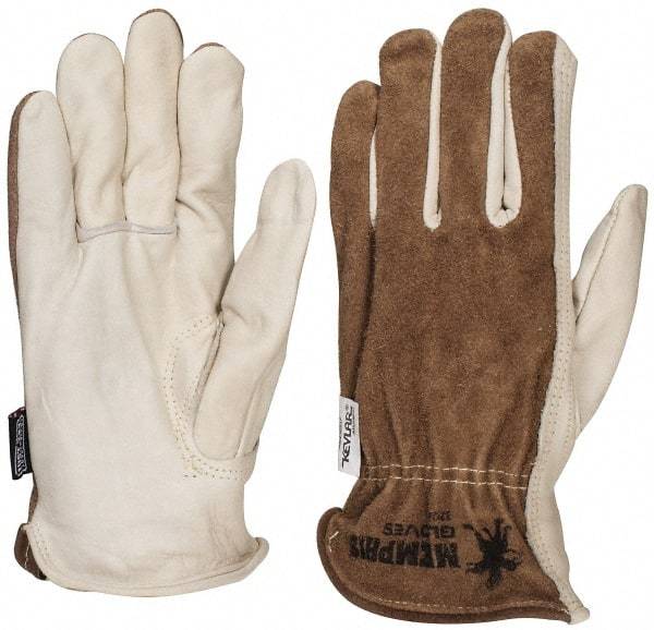 MCR Safety - Size L (9) Split Back/Grain Palm Cowhide General Protection Work Gloves - For Work & Driver, Uncoated, Full Fingered, Cream/Black/Brown, Paired - Exact Industrial Supply