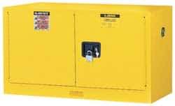 Justrite - 2 Door, 1 Shelf, Yellow Steel Stackable Safety Cabinet for Flammable and Combustible Liquids - 24" High x 43" Wide x 18" Deep, Manual Closing Door, 17 Gal Capacity - Exact Industrial Supply