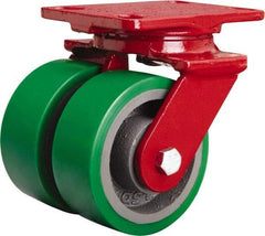 Hamilton - 5" Diam x 2" Wide x 6-3/4" OAH Top Plate Mount Swivel Caster - Polyurethane Mold onto Cast Iron Center, 2,100 Lb Capacity, Sealed Precision Ball Bearing, 4-1/2 x 6-1/2" Plate - Exact Industrial Supply