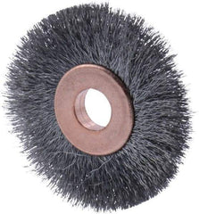 Osborn - 1-1/2" OD, 1/4" Arbor Hole, Crimped Steel Wheel Brush - 1/8" Face Width, 21/64" Trim Length, 0.003" Filament Diam, 20,000 RPM - Exact Industrial Supply