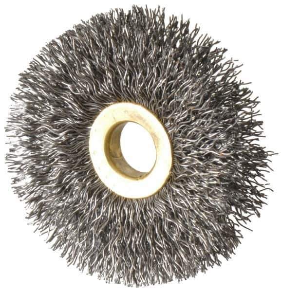Osborn - 2-1/2" OD, 1/2" Arbor Hole, Crimped Steel Wheel Brush - 1/4" Face Width, 3/4" Trim Length, 0.014" Filament Diam, 20,000 RPM - Exact Industrial Supply