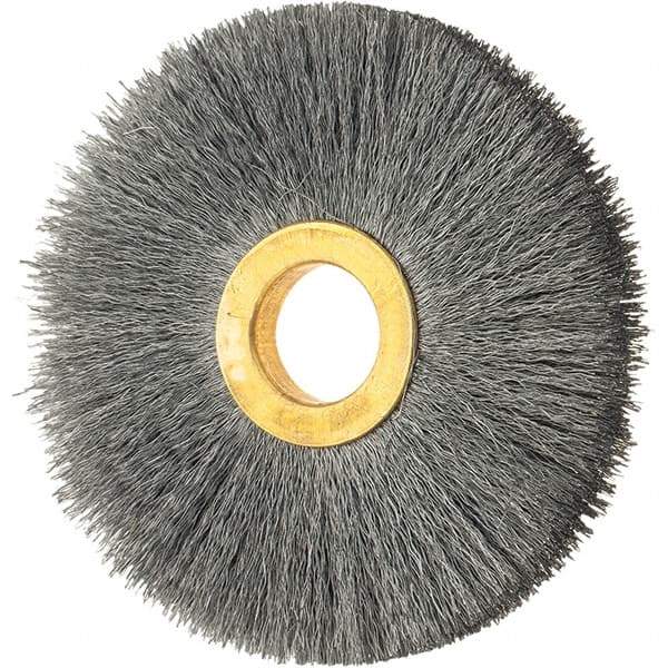 Osborn - 3" OD, 5/8" Arbor Hole, Crimped Steel Wheel Brush - 3/8" Face Width, 15/16" Trim Length, 0.008" Filament Diam, 20,000 RPM - Exact Industrial Supply