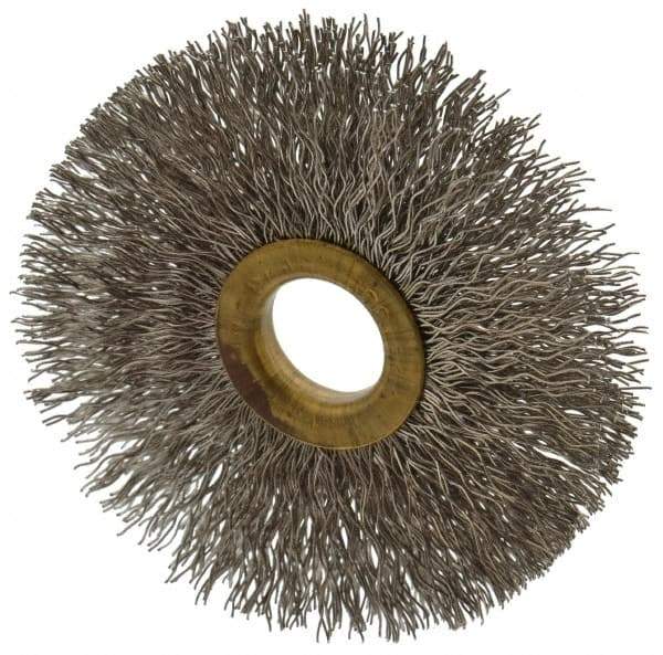 Osborn - 3" OD, 5/8" Arbor Hole, Crimped Stainless Steel Wheel Brush - 3/8" Face Width, 15/16" Trim Length, 0.014" Filament Diam, 20,000 RPM - Exact Industrial Supply