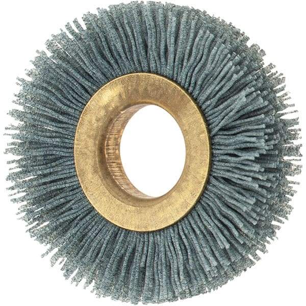 Osborn - 2" OD, 5/8" Arbor Hole, Crimped Nylon Wheel Brush - 3/8" Face Width, 7/16" Trim Length, 0.024" Filament Diam, 15,000 RPM - Exact Industrial Supply