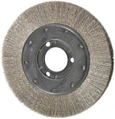 Osborn - 6" OD, 1-1/4" Arbor Hole, Crimped Stainless Steel Wheel Brush - 5/8" Face Width, 1-1/8" Trim Length, 0.005" Filament Diam, 6,000 RPM - Exact Industrial Supply