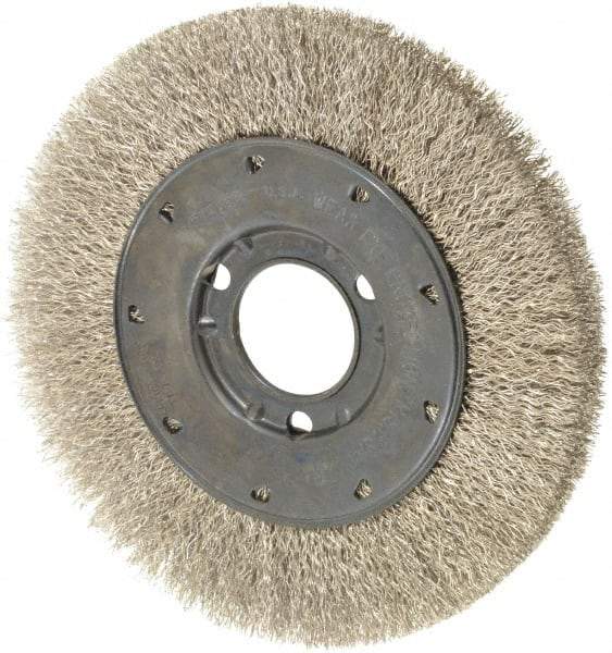 Osborn - 6" OD, 1-1/4" Arbor Hole, Crimped Stainless Steel Wheel Brush - 5/8" Face Width, 1-1/8" Trim Length, 0.0104" Filament Diam, 6,000 RPM - Exact Industrial Supply