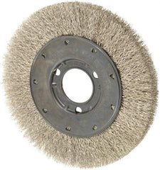 Osborn - 6" OD, 1-1/4" Arbor Hole, Crimped Stainless Steel Wheel Brush - 5/8" Face Width, 1-1/8" Trim Length, 0.0104" Filament Diam, 6,000 RPM - Exact Industrial Supply