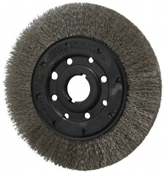 Osborn - 8" OD, 1-1/4" Arbor Hole, Crimped Stainless Steel Wheel Brush - 3/4" Face Width, 1-1/2" Trim Length, 0.0104" Filament Diam, 4,500 RPM - Exact Industrial Supply