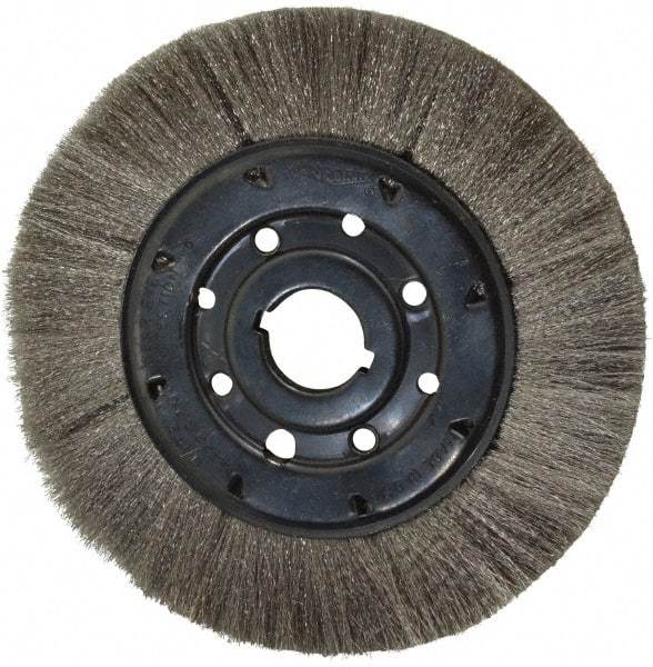 Osborn - 8" OD, 1-1/4" Arbor Hole, Crimped Stainless Steel Wheel Brush - 3/4" Face Width, 1-1/2" Trim Length, 0.005" Filament Diam, 4,500 RPM - Exact Industrial Supply