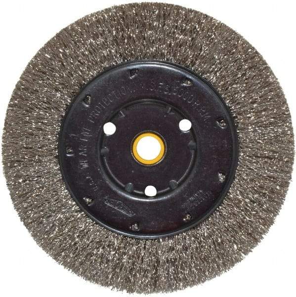 Osborn - 6" OD, 1/2 & 5/8" Arbor Hole, Crimped Stainless Steel Wheel Brush - 5/8" Face Width, 1-1/8" Trim Length, 0.0104" Filament Diam, 6,000 RPM - Exact Industrial Supply