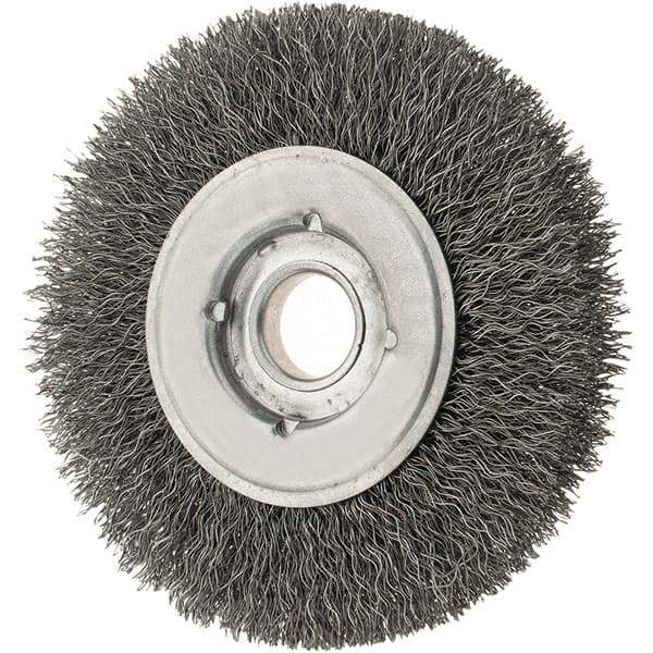 Osborn - 4" OD, 5/8" Arbor Hole, Crimped Steel Wheel Brush - 5/8" Face Width, 13/16" Trim Length, 0.0118" Filament Diam, 6,000 RPM - Exact Industrial Supply