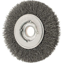 Osborn - 4" OD, 5/8" Arbor Hole, Crimped Steel Wheel Brush - 5/8" Face Width, 13/16" Trim Length, 0.0118" Filament Diam, 6,000 RPM - Exact Industrial Supply