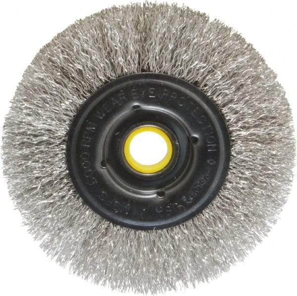 Osborn - 4" OD, 1/2 & 5/8" Arbor Hole, Crimped Stainless Steel Wheel Brush - 3/8" Face Width, 13/16" Trim Length, 0.0104" Filament Diam, 6,000 RPM - Exact Industrial Supply
