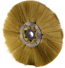 Osborn - 6" OD, 1/2" Arbor Hole, Crimped Brass Wheel Brush - 1/2" Face Width, 1-7/8" Trim Length, 0.005" Filament Diam, 4,000 RPM - Exact Industrial Supply