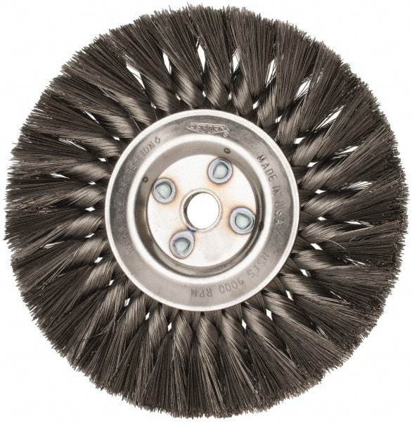 Osborn - 7" OD, 5/8" Arbor Hole, Knotted Steel Wheel Brush - 5/8" Face Width, 1-3/4" Trim Length, 0.0118" Filament Diam, 9,000 RPM - Exact Industrial Supply