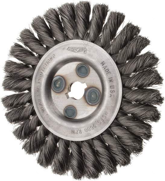 Osborn - 6" OD, 5/8" Arbor Hole, Knotted Steel Wheel Brush - 5/8" Face Width, 1-1/4" Trim Length, 0.0118" Filament Diam, 9,000 RPM - Exact Industrial Supply
