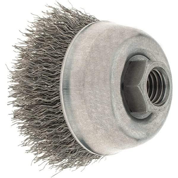 Osborn - 2-3/4" Diam, 5/8-11 Threaded Arbor, Steel Fill Cup Brush - 0.014 Wire Diam, 1" Trim Length, 14,000 Max RPM - Exact Industrial Supply