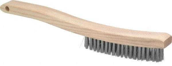 Osborn - 4 Rows x 18 Columns Steel Plater's Brush - 5-3/4" Brush Length, 13-1/4" OAL, 1" Trim Length, Wood Curved Handle - Exact Industrial Supply