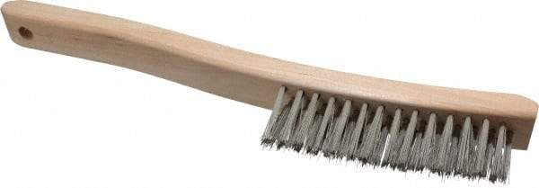 Osborn - 3 Rows x 14 Columns Stainless Steel Scratch Brush - 13-3/4" OAL, 1-1/2" Trim Length, Wood Curved Handle - Exact Industrial Supply